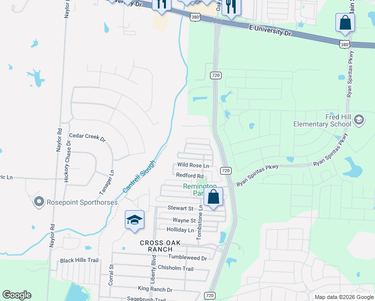 map of restaurants, bars, coffee shops, grocery stores, and more near 9005 Sundance Trail in Aubrey