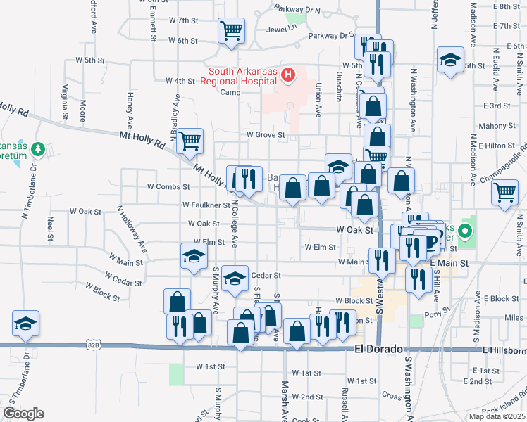 map of restaurants, bars, coffee shops, grocery stores, and more near 315 North Flenniken Avenue in El Dorado