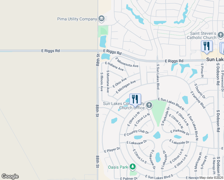 map of restaurants, bars, coffee shops, grocery stores, and more near 8905 E Ohio Ave in Sun Lakes