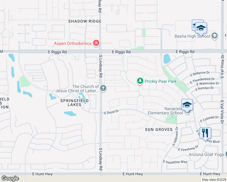 map of restaurants, bars, coffee shops, grocery stores, and more near 6312 South Onyx Drive in Chandler