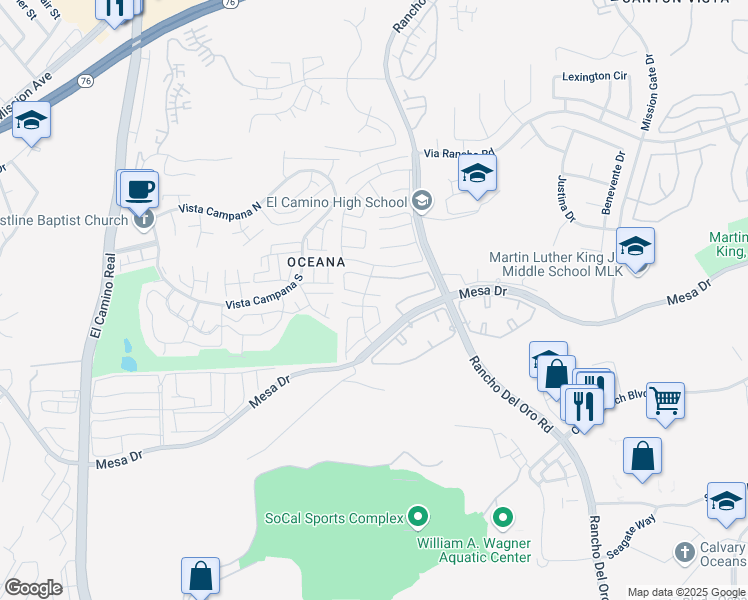map of restaurants, bars, coffee shops, grocery stores, and more near 3733 Clove Way in Oceanside
