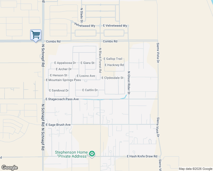 map of restaurants, bars, coffee shops, grocery stores, and more near 37031 North Rhinelander Drive in San Tan Valley