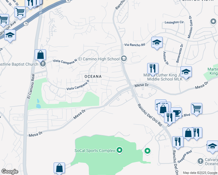 map of restaurants, bars, coffee shops, grocery stores, and more near 3729 Clove Way in Oceanside