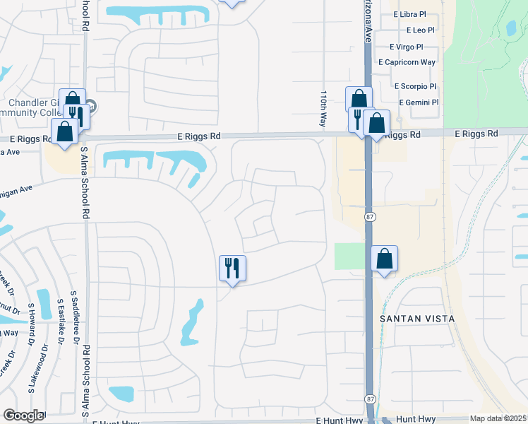 map of restaurants, bars, coffee shops, grocery stores, and more near 25606 South Burnaby Drive in Sun Lakes