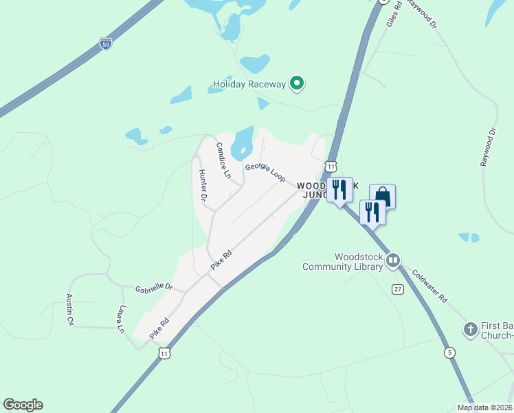 map of restaurants, bars, coffee shops, grocery stores, and more near 111 Shady Court in Woodstock