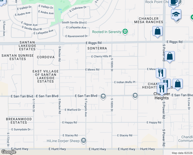 map of restaurants, bars, coffee shops, grocery stores, and more near 25710 South 179th Place in Queen Creek