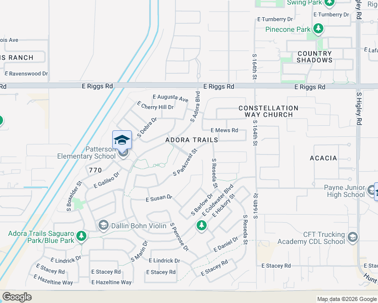 map of restaurants, bars, coffee shops, grocery stores, and more near 7474 South Parkcrest Street in Gilbert
