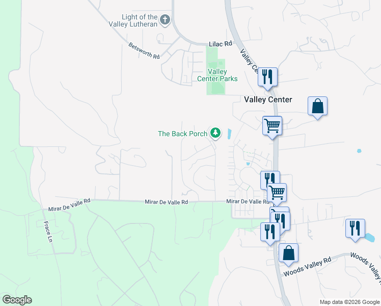 map of restaurants, bars, coffee shops, grocery stores, and more near in Valley Center