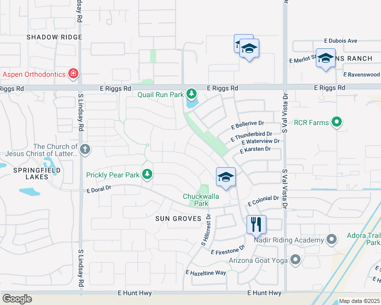 map of restaurants, bars, coffee shops, grocery stores, and more near 4512 East Desert Sands Drive in Chandler