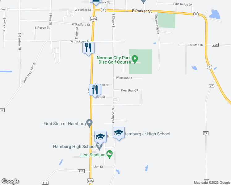 map of restaurants, bars, coffee shops, grocery stores, and more near 811 South Cherry Street in Hamburg