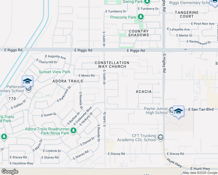 map of restaurants, bars, coffee shops, grocery stores, and more near 2826 East La Costa Drive in Gilbert