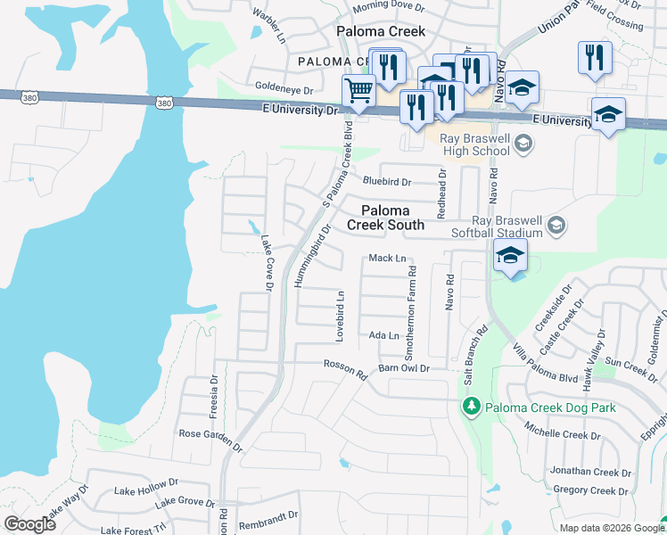 map of restaurants, bars, coffee shops, grocery stores, and more near 525 Raven Drive in Little Elm