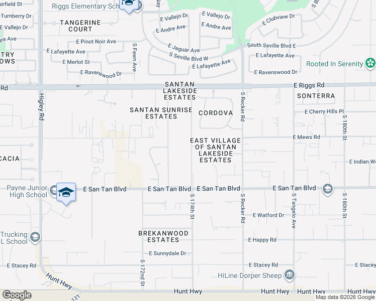 map of restaurants, bars, coffee shops, grocery stores, and more near 7450 Beach Boulevard in Queen Creek