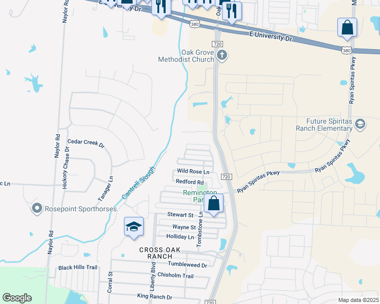 map of restaurants, bars, coffee shops, grocery stores, and more near 9008 Spurs Trail in Cross Roads