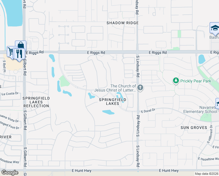 map of restaurants, bars, coffee shops, grocery stores, and more near 6320 South White Place in Chandler