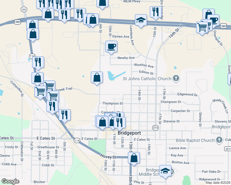map of restaurants, bars, coffee shops, grocery stores, and more near 1007 Turkey Creek Court in Bridgeport