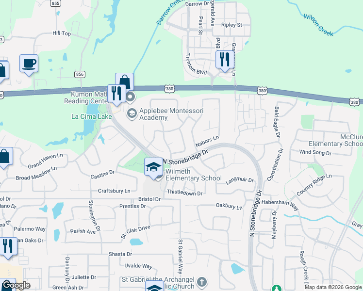 map of restaurants, bars, coffee shops, grocery stores, and more near 1509 Country Walk Drive in McKinney