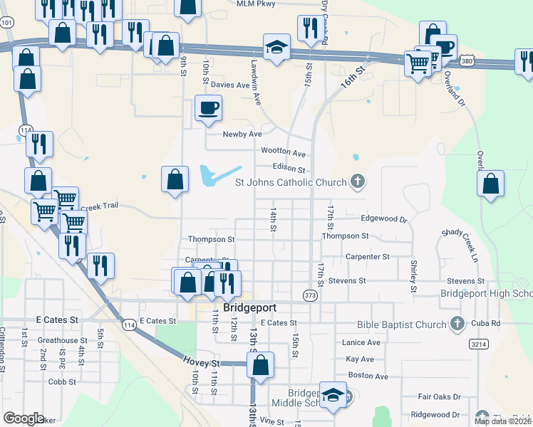 map of restaurants, bars, coffee shops, grocery stores, and more near 1307 Henderson Street in Bridgeport