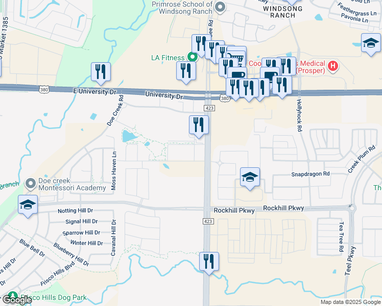map of restaurants, bars, coffee shops, grocery stores, and more near 900 Gordon Heights Lane in Lakewood Village