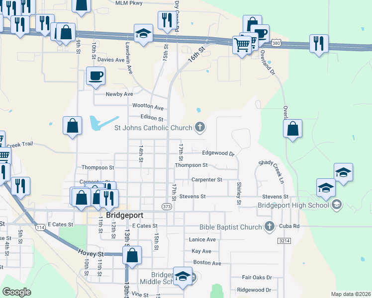 map of restaurants, bars, coffee shops, grocery stores, and more near 1709 Edgewood Drive in Bridgeport
