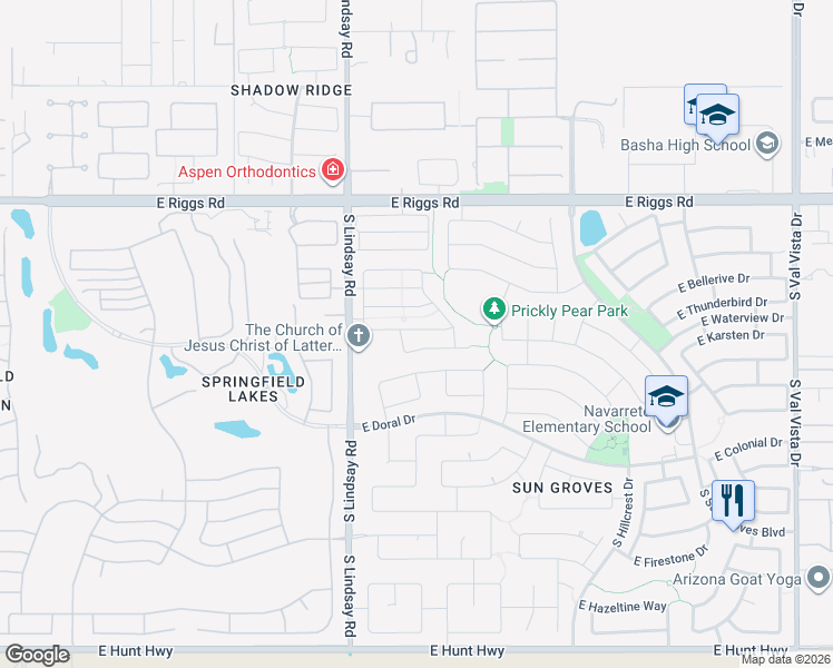 map of restaurants, bars, coffee shops, grocery stores, and more near 4127 East Karsten Drive in Chandler