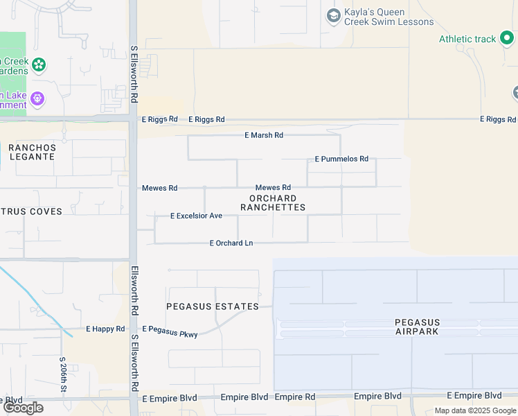 map of restaurants, bars, coffee shops, grocery stores, and more near 21131 East Excelsior Avenue in Queen Creek