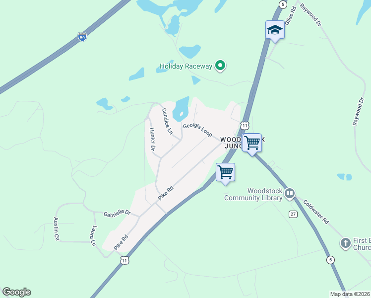 map of restaurants, bars, coffee shops, grocery stores, and more near 111 Shady Court in Woodstock