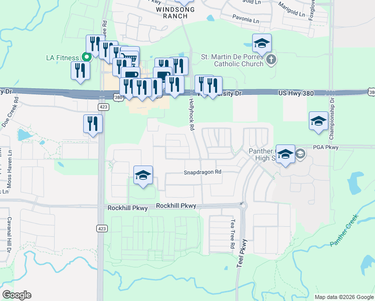 map of restaurants, bars, coffee shops, grocery stores, and more near 1898 Tumblegrass Road in Frisco