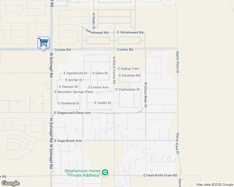 map of restaurants, bars, coffee shops, grocery stores, and more near 37031 North Rhinelander Drive in San Tan Valley