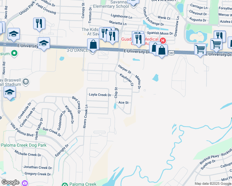 map of restaurants, bars, coffee shops, grocery stores, and more near 805 Jonius Creek Drive in Little Elm
