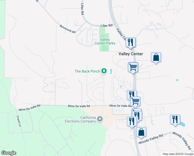 map of restaurants, bars, coffee shops, grocery stores, and more near 13544 Walsh Way in Valley Center