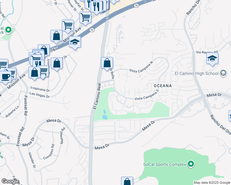 map of restaurants, bars, coffee shops, grocery stores, and more near 3621 Vista Campana North in Oceanside