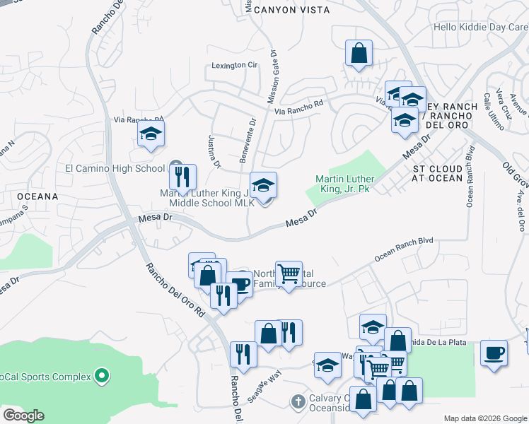 map of restaurants, bars, coffee shops, grocery stores, and more near 1290 Ivey Ranch Road in Oceanside