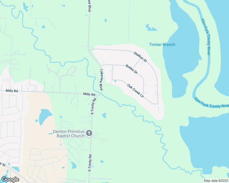 map of restaurants, bars, coffee shops, grocery stores, and more near 7700 Oak Creek Ln in Denton