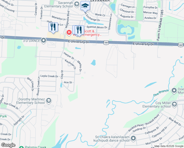 map of restaurants, bars, coffee shops, grocery stores, and more near 26850 U.S. 380 in Aubrey
