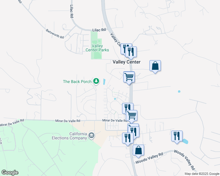 map of restaurants, bars, coffee shops, grocery stores, and more near 27858 Silo Lane in Valley Center