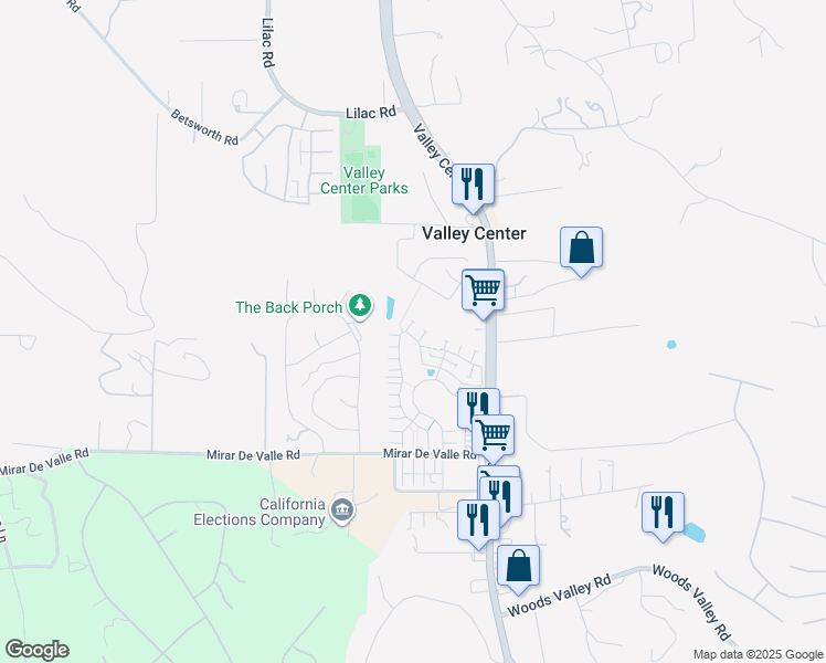 map of restaurants, bars, coffee shops, grocery stores, and more near 27858 Silo Lane in Valley Center