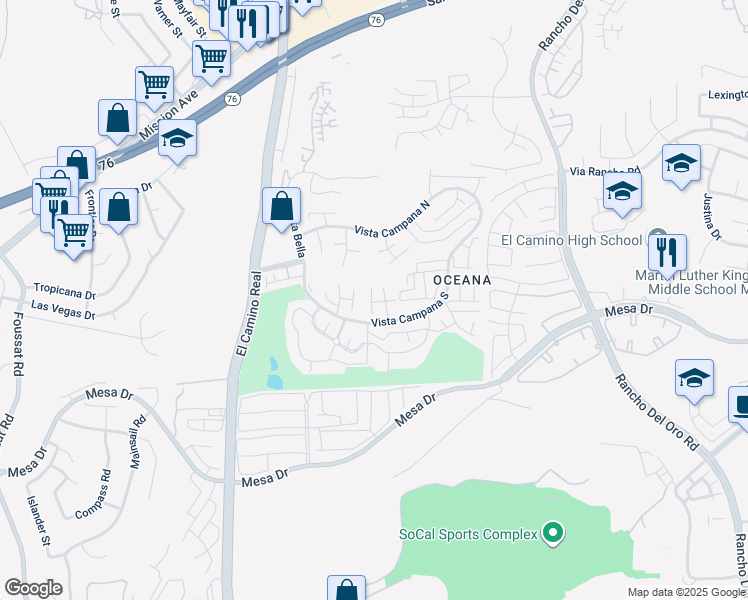 map of restaurants, bars, coffee shops, grocery stores, and more near 3760 Vista Campana North in Oceanside