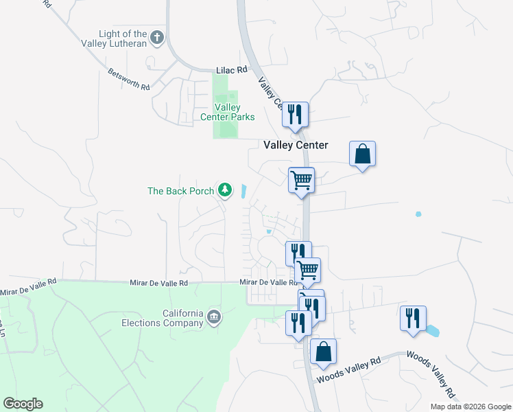 map of restaurants, bars, coffee shops, grocery stores, and more near 27858 Silo Lane in Valley Center