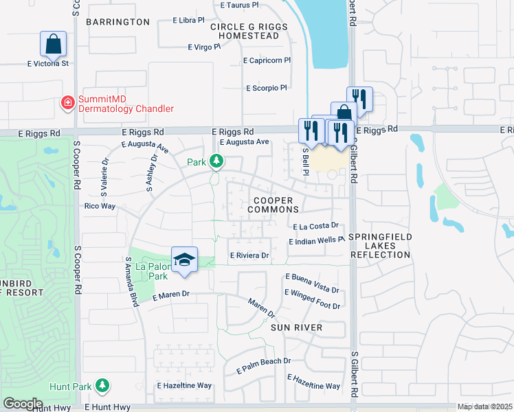 map of restaurants, bars, coffee shops, grocery stores, and more near 6309 South Teresa Drive in Chandler