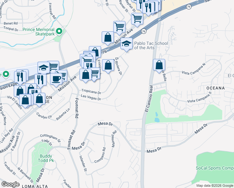 map of restaurants, bars, coffee shops, grocery stores, and more near 155 Ely Street in Oceanside