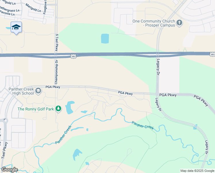 map of restaurants, bars, coffee shops, grocery stores, and more near Teel Parkway in Frisco