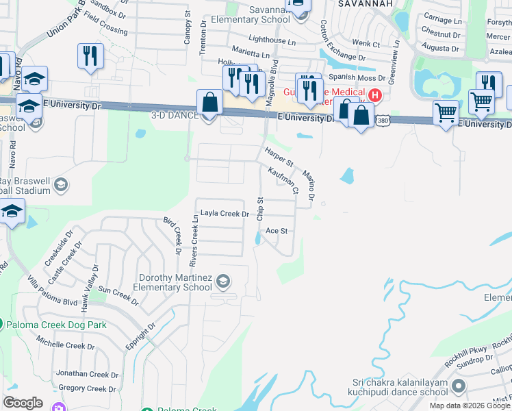 map of restaurants, bars, coffee shops, grocery stores, and more near 704 Chip Street in Little Elm