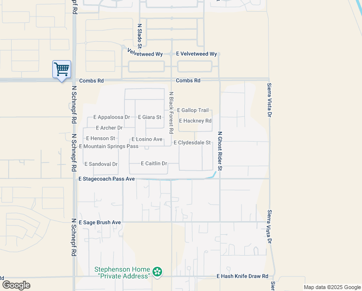 map of restaurants, bars, coffee shops, grocery stores, and more near 4360 East Clydesdale Street in San Tan Valley