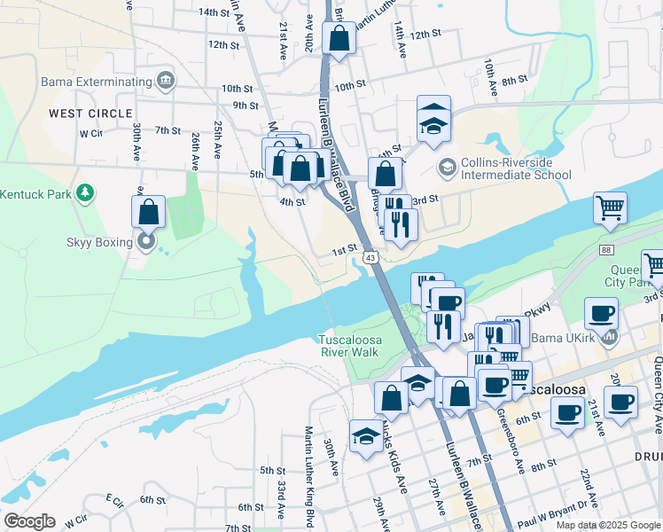 map of restaurants, bars, coffee shops, grocery stores, and more near 1902 1st Street in Northport