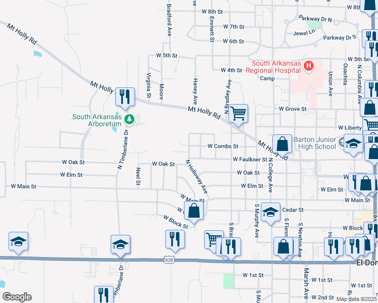 map of restaurants, bars, coffee shops, grocery stores, and more near 1506 West Faulkner Street in El Dorado