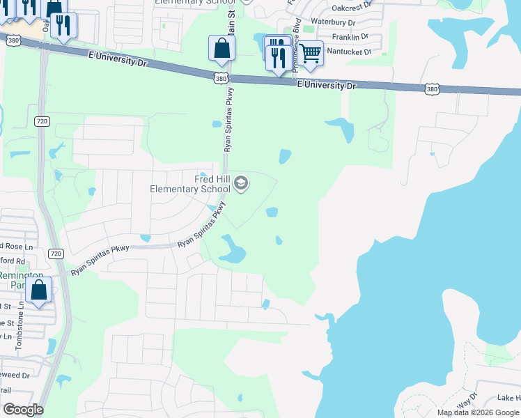 map of restaurants, bars, coffee shops, grocery stores, and more near 26632 U.S. 380 in Little Elm
