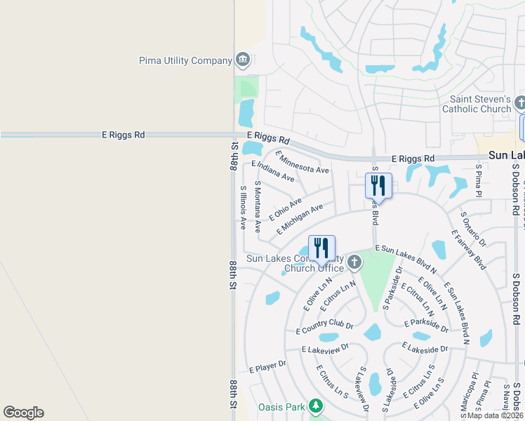 map of restaurants, bars, coffee shops, grocery stores, and more near 25640 South Idaho Court in Sun Lakes