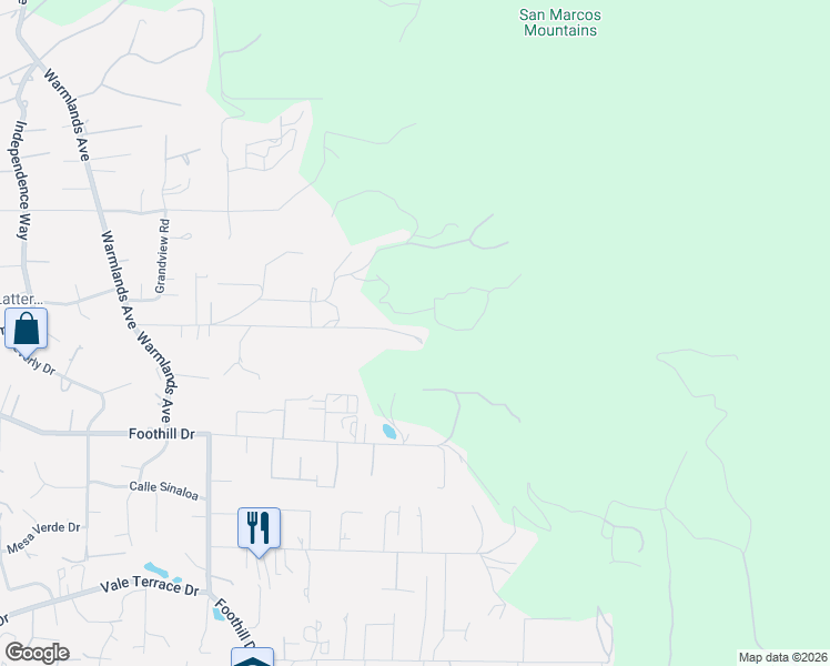 map of restaurants, bars, coffee shops, grocery stores, and more near 2057 Friendly Drive in Vista