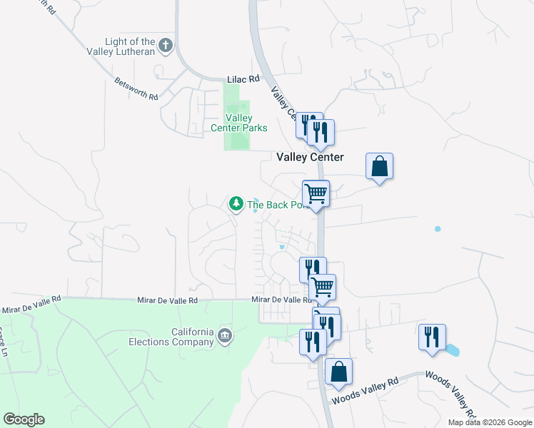 map of restaurants, bars, coffee shops, grocery stores, and more near 27830 Silo Lane in Valley Center